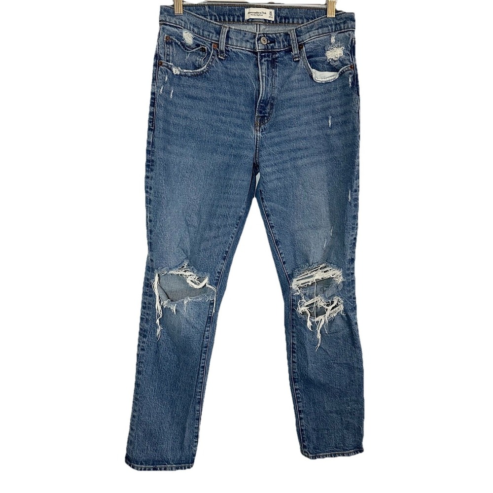 Abercrombie Women's SIZE 10 Mid-Rise Boyfriend Distressed Ripped Blue Jeans